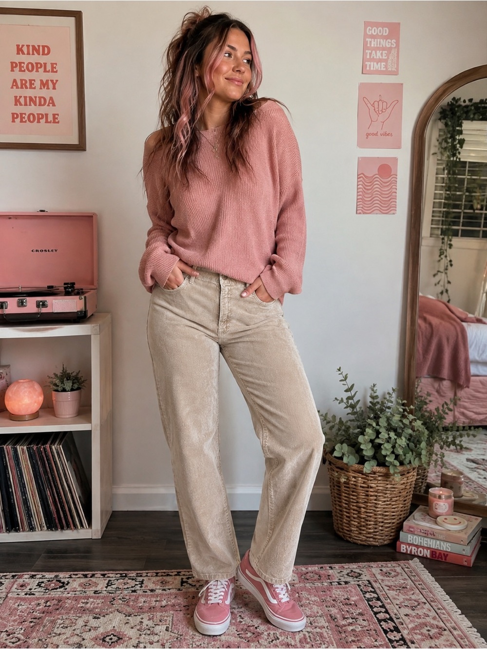 Good American Straight-Leg Corduroy Jeans in Beige Size 10/30